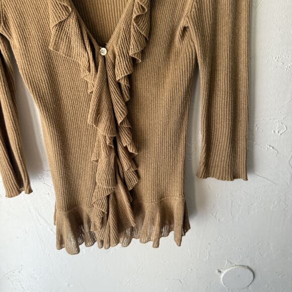 American Living Y2k Sweater Small Ruffle Trim Ribbed Knit Cardigan Top Coquette - Picture 3 of 8